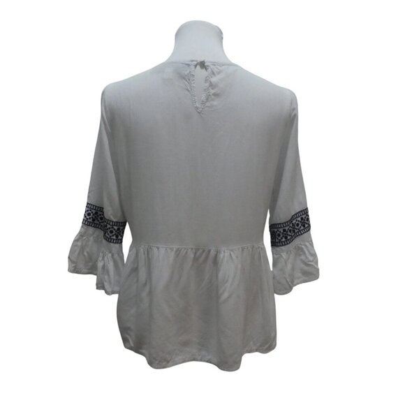 Blue Rain Francescas Embroidered Mosaic Ruffled Boho Peasant Top Womens Med - Picture 5 of 9